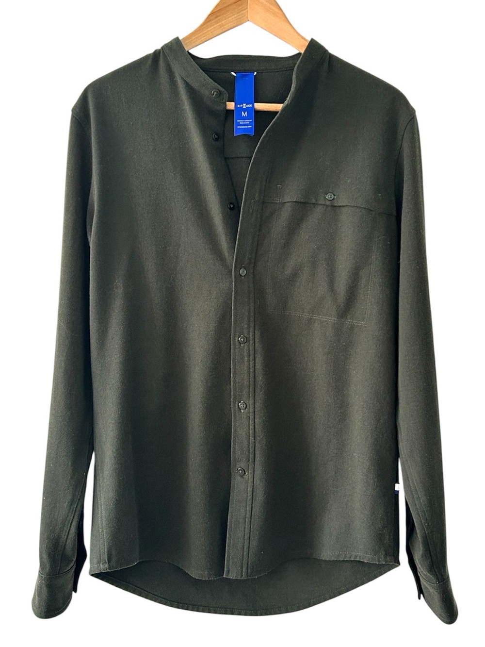 Kit and Ace Mandarin Collar Button Up Shirt in Dark Olive Green Size M